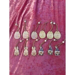 Lot of 12 Decorative Wooden Ornaments Easter Eggs Gnomes Bunny